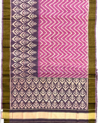 Purplish Grey with Light Pink Zig Zag Raw Silk Patola Saree - SindhoiPatolaArt