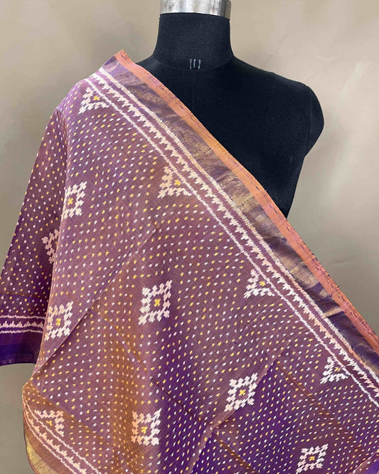 Purplish Panchanda Booty Patola Stole - SindhoiPatolaArt