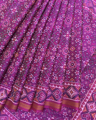 Purplish Pink Navratan Semi Double Ikat Patola Saree - SindhoiPatolaArt