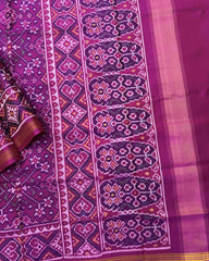 Purplish Pink Navratan Semi Double Ikat Patola Saree - SindhoiPatolaArt