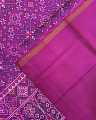 Purplish Pink Navratan Semi Double Ikat Patola Saree - SindhoiPatolaArt