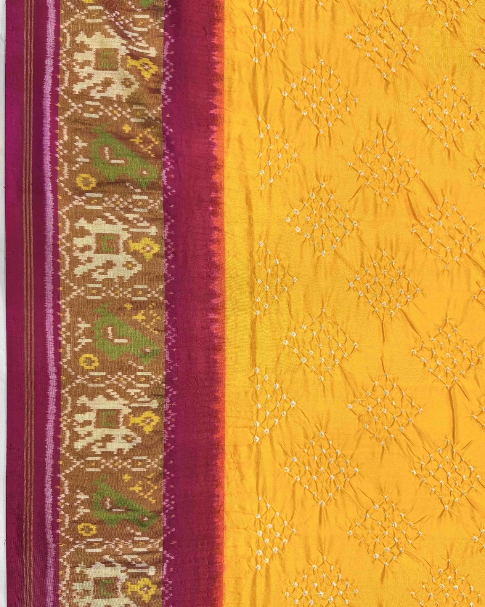 Purplish Pink & Yellow Bandhani Patola Saree - SindhoiPatolaArt