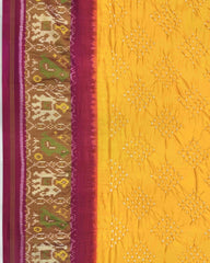 Purplish Pink & Yellow Bandhani Patola Saree - SindhoiPatolaArt