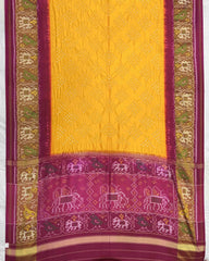 Purplish Pink & Yellow Bandhani Patola Saree - SindhoiPatolaArt