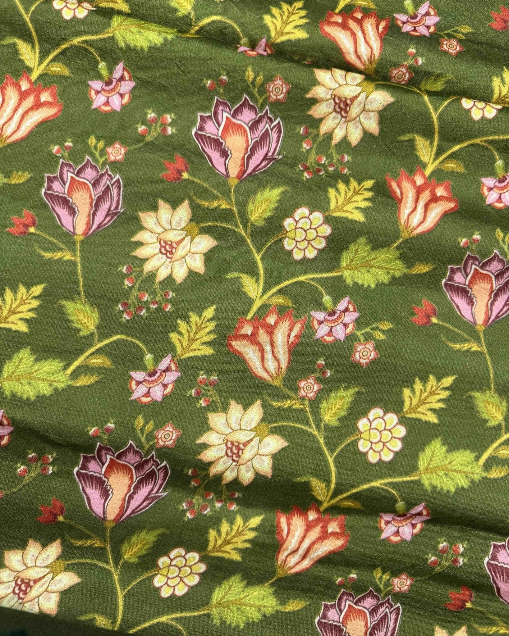 Rama Blue & Green Flower Chiniya Pichhwai Bandhani Saree - SindhoiPatolaArt