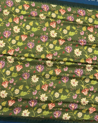 Rama Blue & Green Flower Chiniya Pichhwai Bandhani Saree - SindhoiPatolaArt