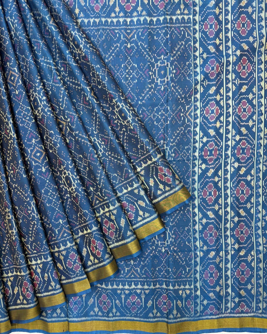 Rama Blue Manekchowk Patola Saree - SindhoiPatolaArt
