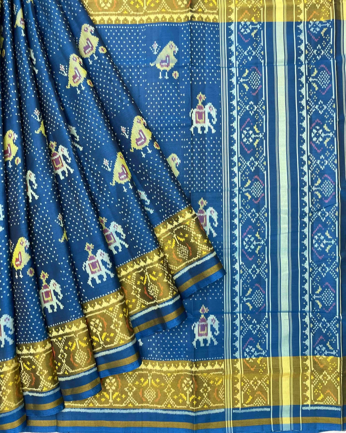 Rama Blue Narikunj Doted Designer Patola Saree - SindhoiPatolaArt