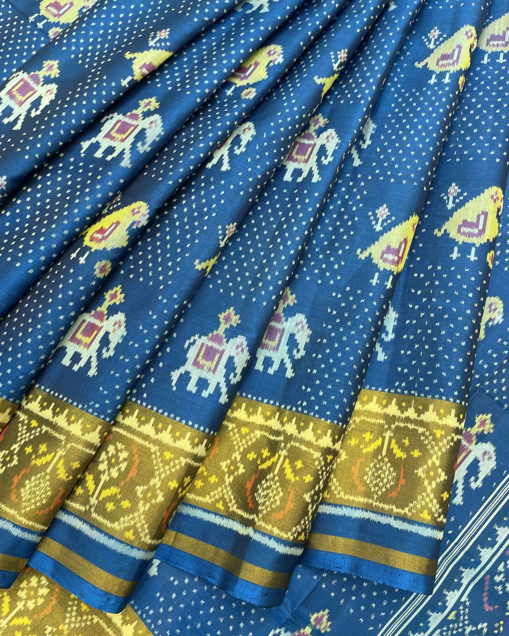 Rama Blue Narikunj Doted Designer Patola Saree - SindhoiPatolaArt