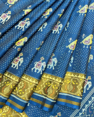 Rama Blue Narikunj Doted Designer Patola Saree - SindhoiPatolaArt