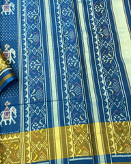 Rama Blue Narikunj Doted Designer Patola Saree - SindhoiPatolaArt