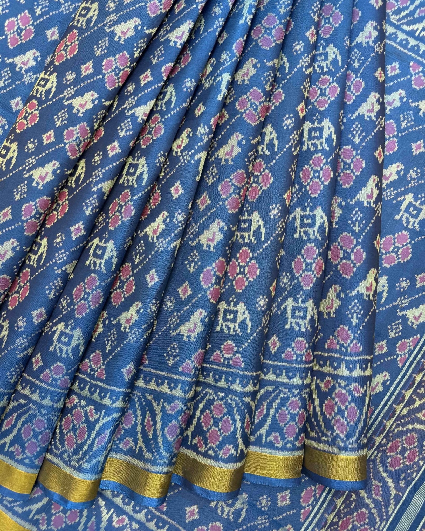 Rama Blue Narikunj Leheriya Patola Saree - SindhoiPatolaArt