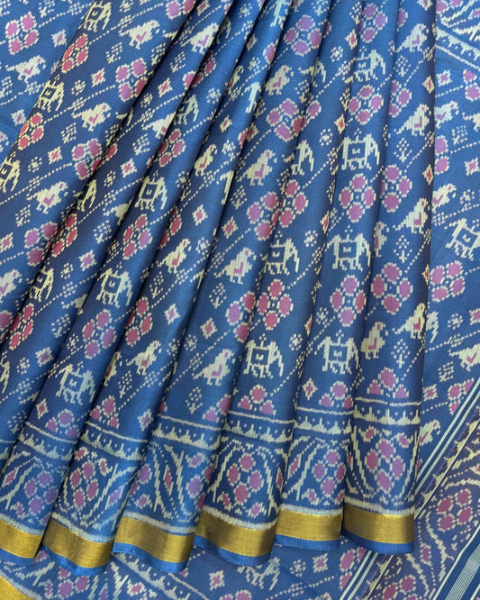Rama Blue Narikunj Leheriya Patola Saree - SindhoiPatolaArt