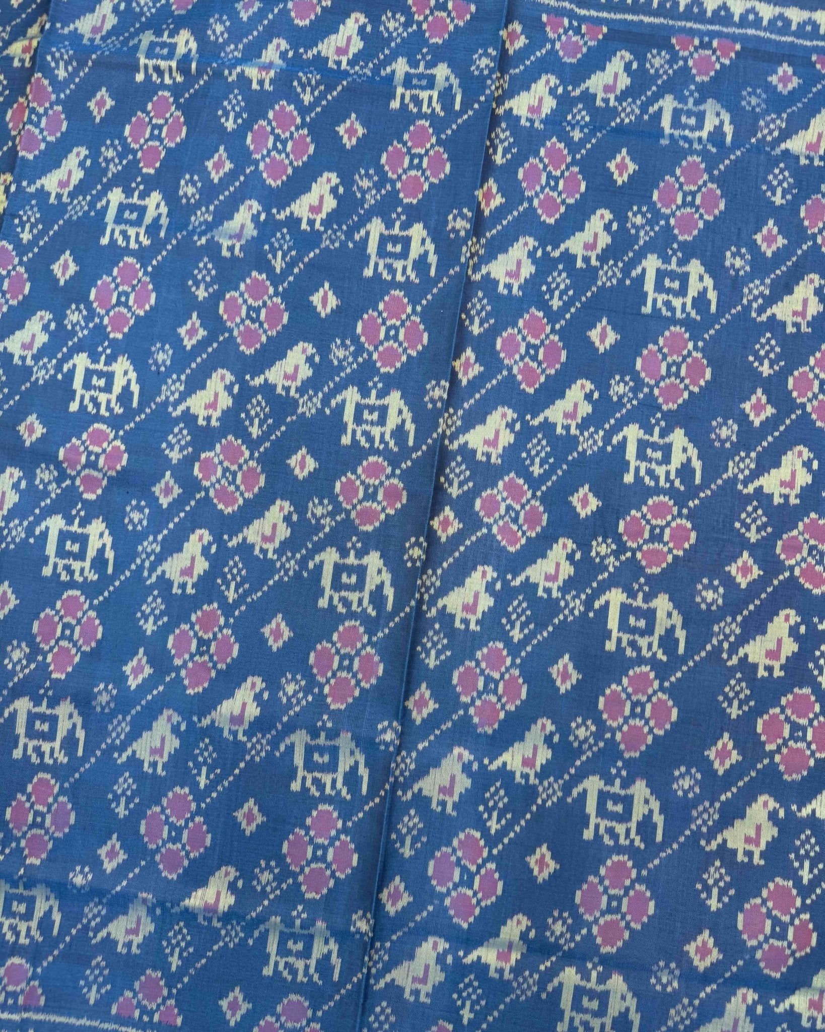 Rama Blue Narikunj Leheriya Patola Saree - SindhoiPatolaArt