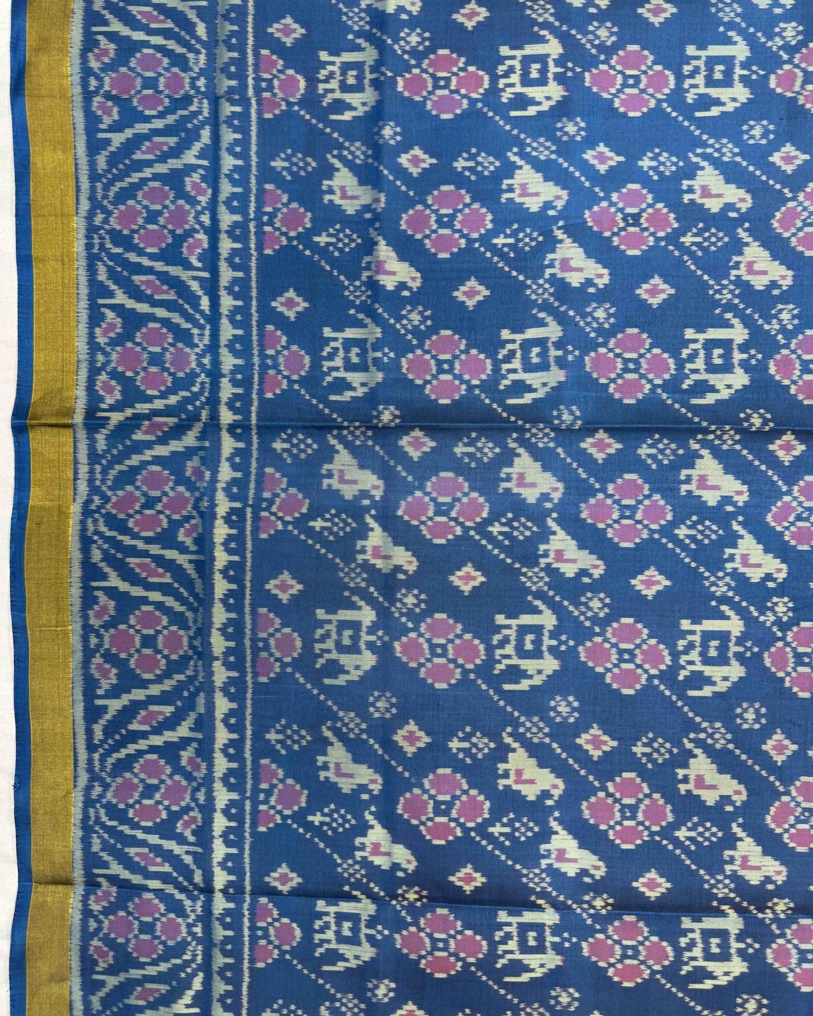 Rama Blue Narikunj Leheriya Patola Saree - SindhoiPatolaArt