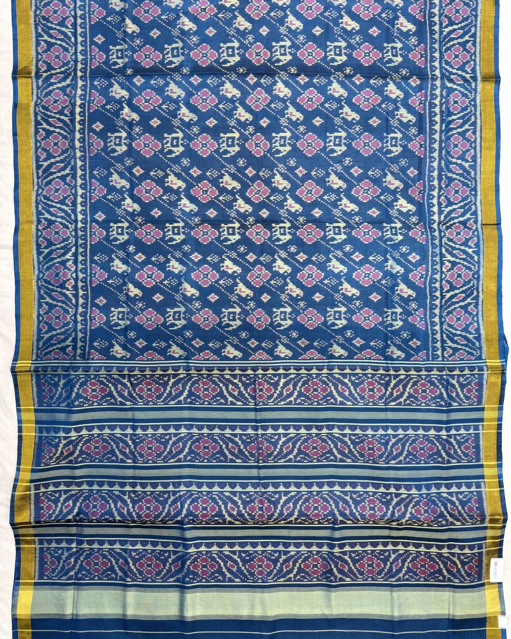 Rama Blue Narikunj Leheriya Patola Saree - SindhoiPatolaArt