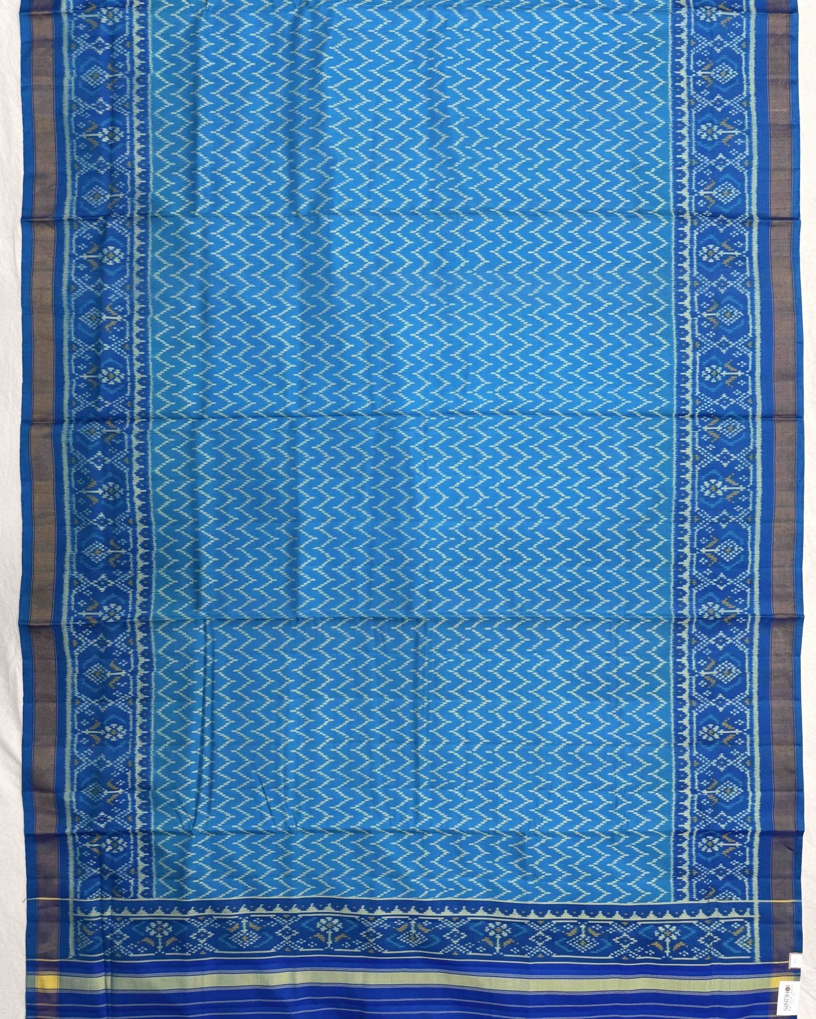 Rama Blue Narikunj Top & Zig Zag Dupatta with Plain Salwar Patola Dress - SindhoiPatolaArt