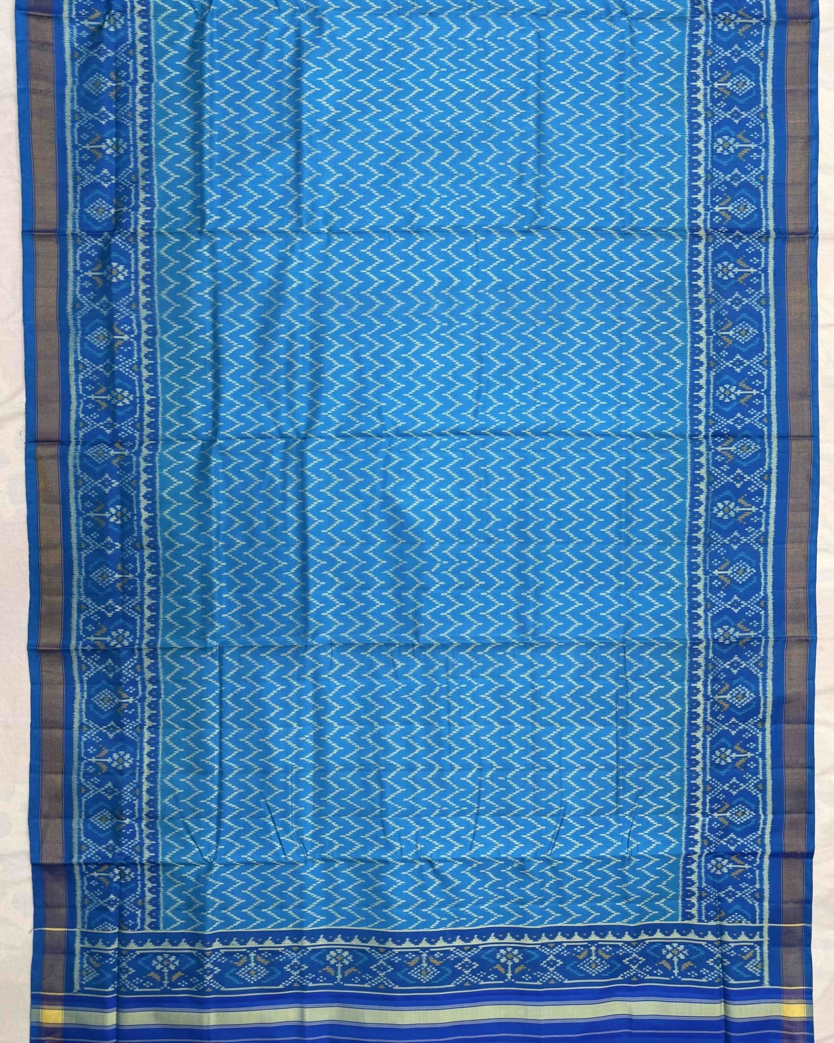 Rama Blue Narikunj Top & Zig Zag Dupatta with Plain Salwar Patola Dress - SindhoiPatolaArt