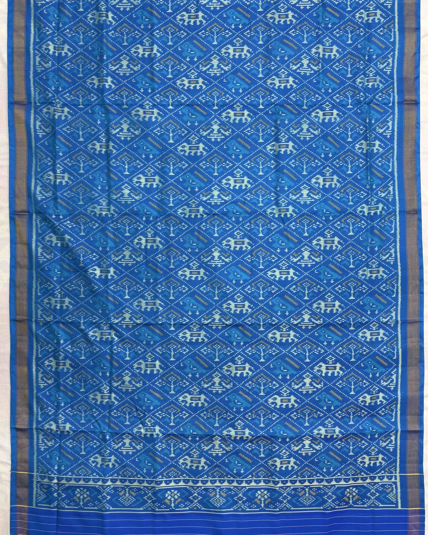 Rama Blue Narikunj Top & Zig Zag Dupatta with Plain Salwar Patola Dress - SindhoiPatolaArt
