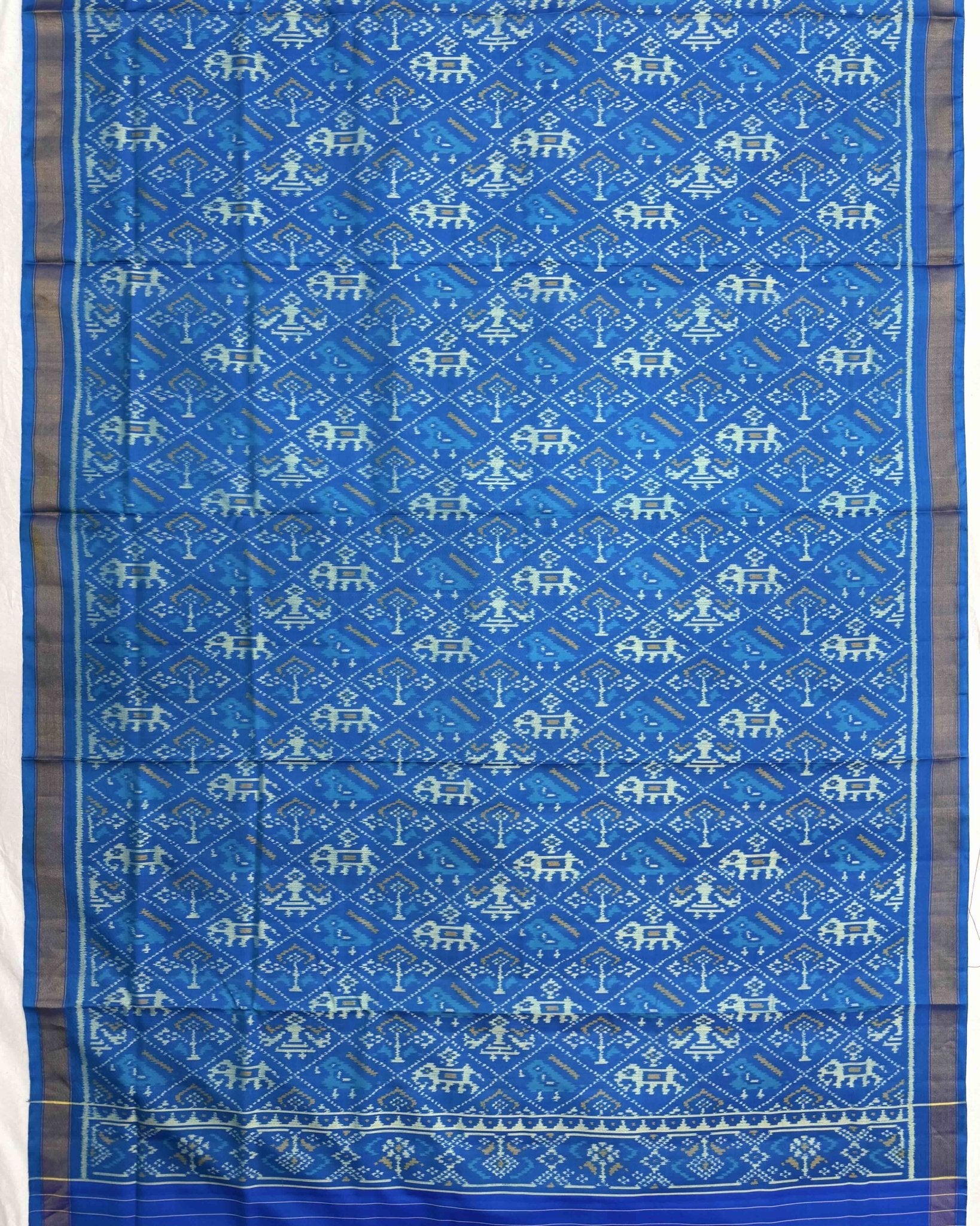 Rama Blue Narikunj Top & Zig Zag Dupatta with Plain Salwar Patola Dress - SindhoiPatolaArt