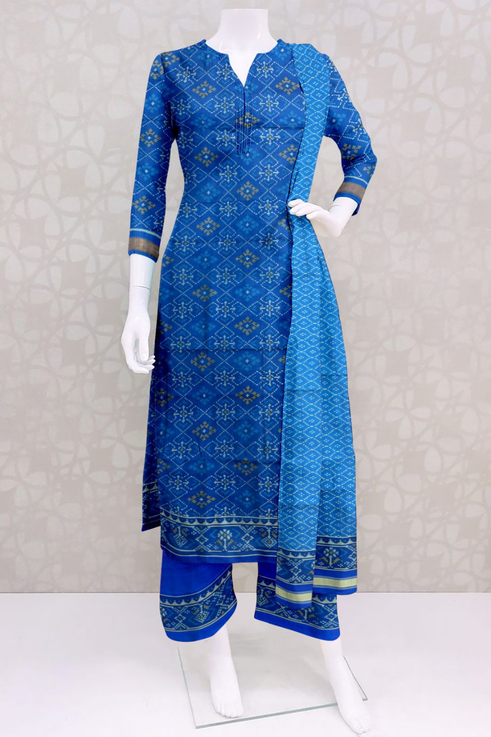 Rama Blue Panchanda Top & Booty Dupatta with Plain Salwar Patola Dress - SindhoiPatolaArt