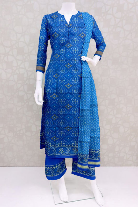 Rama Blue Panchanda Top & Dariya Bhatt Dupatta with Plain Salwar Patola Dress - SindhoiPatolaArt