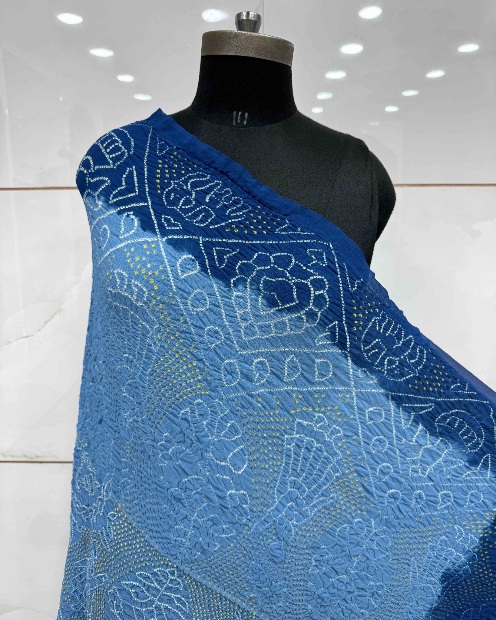 Rama Blue & Sky Blue Georgette Bandhani Dupatta - SindhoiPatolaArt