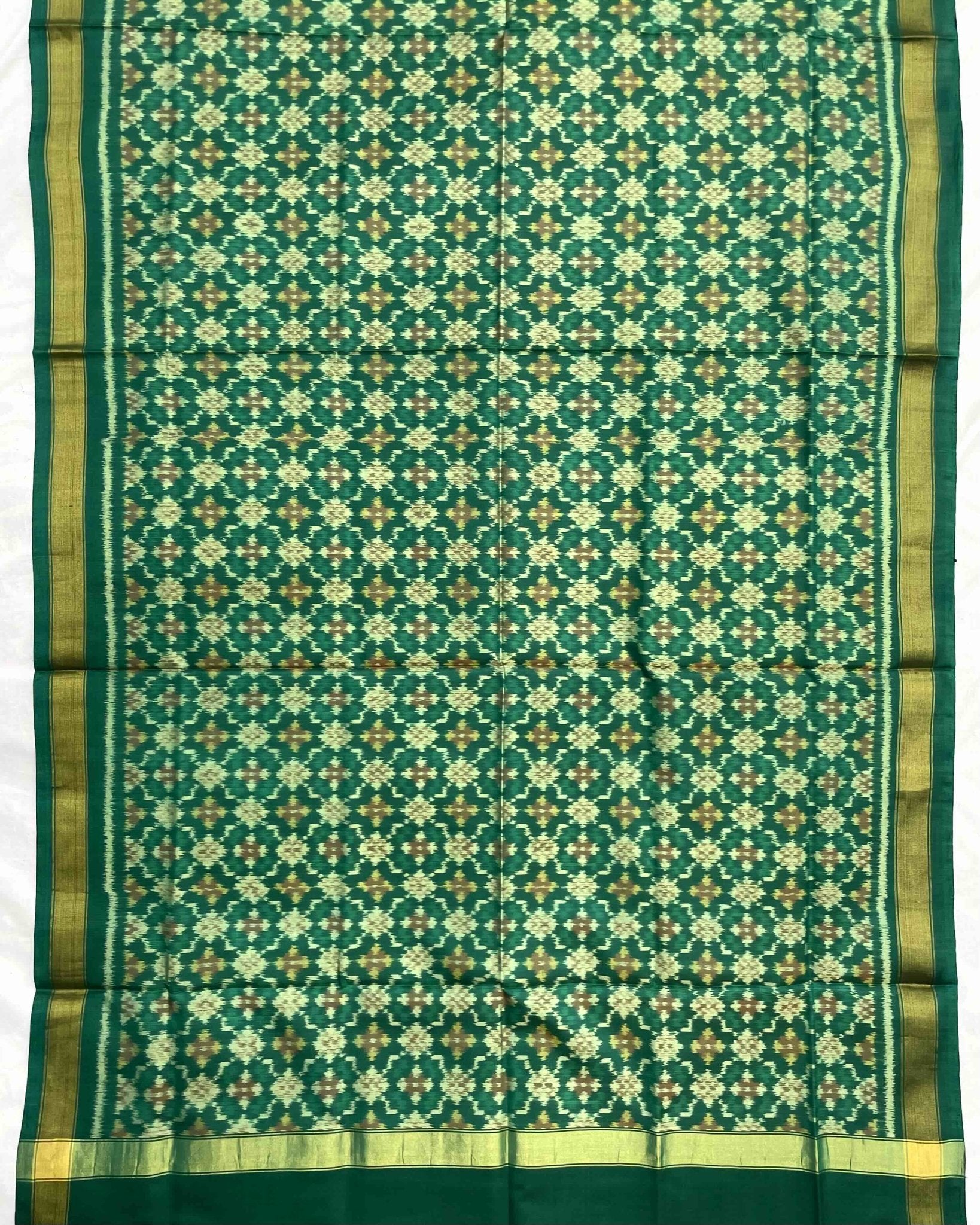Rama Green Buttonful Design Patola Dupatta - SindhoiPatolaArt