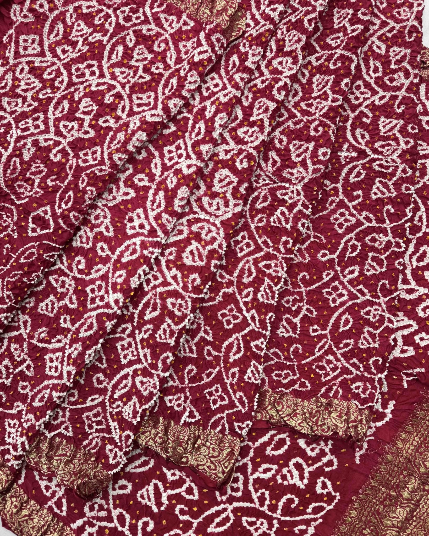 Red Banarasi Gajji Silk Bandhani Saree - SindhoiPatolaArt