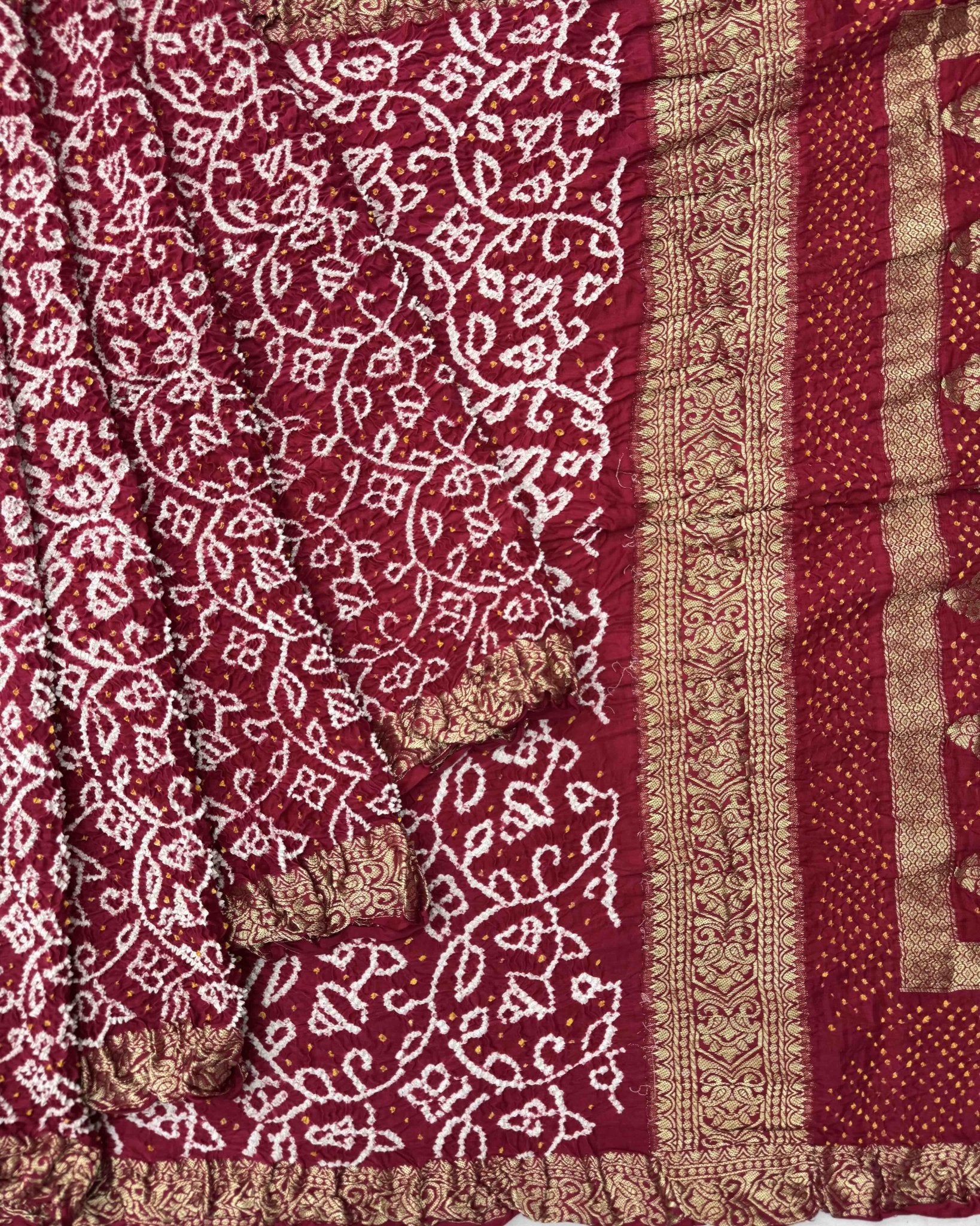 Red Banarasi Gajji Silk Bandhani Saree - SindhoiPatolaArt