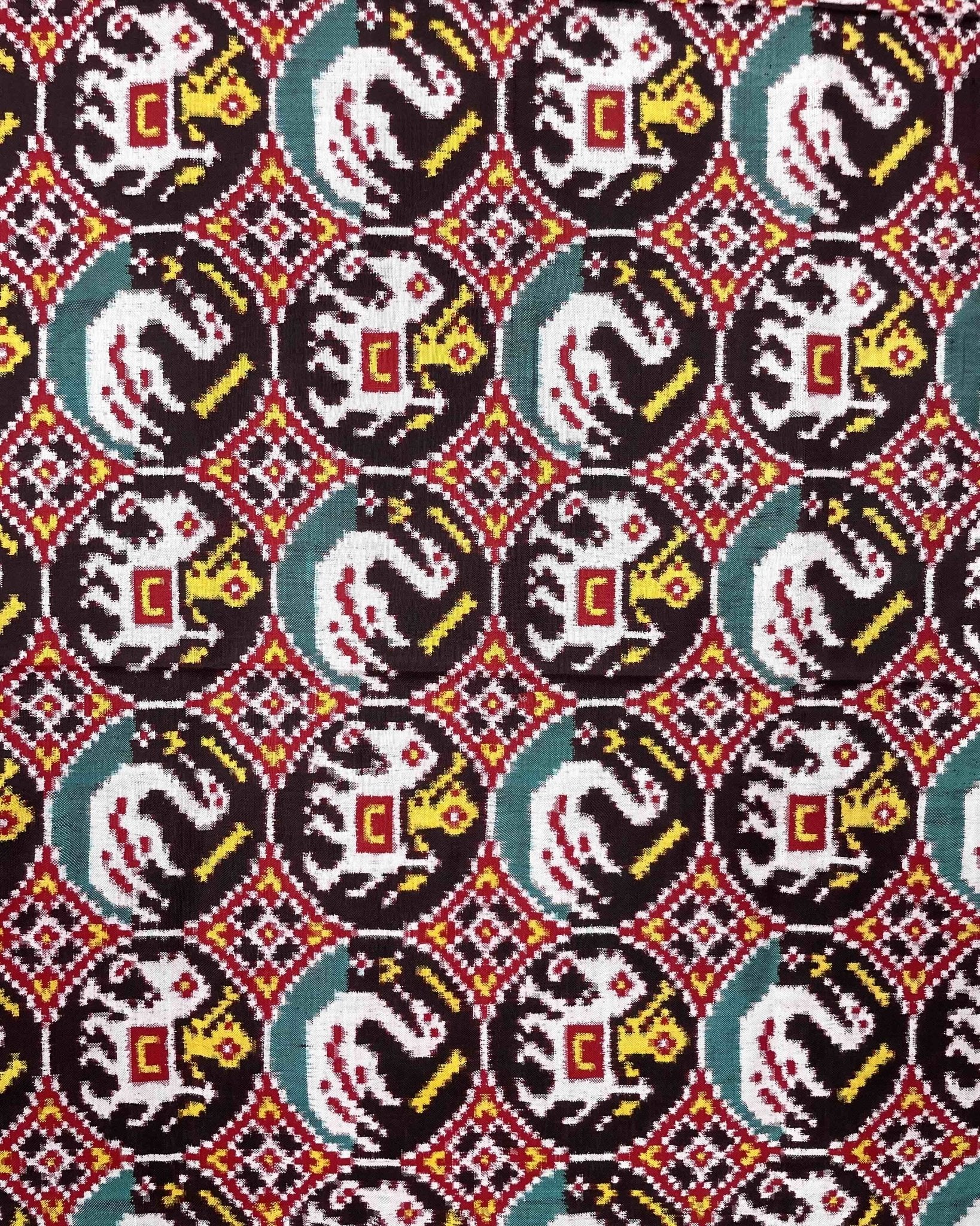 Red & Black Circle Elephant Swan Designer Patola Dupatta - SindhoiPatolaArt
