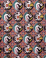 Red & Black Circle Elephant Swan Designer Patola Dupatta - SindhoiPatolaArt