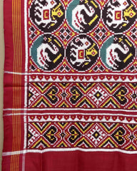 Red & Black Circle Elephant Swan Designer Patola Dupatta - SindhoiPatolaArt
