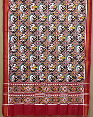 Red & Black Circle Elephant Swan Designer Patola Dupatta - SindhoiPatolaArt