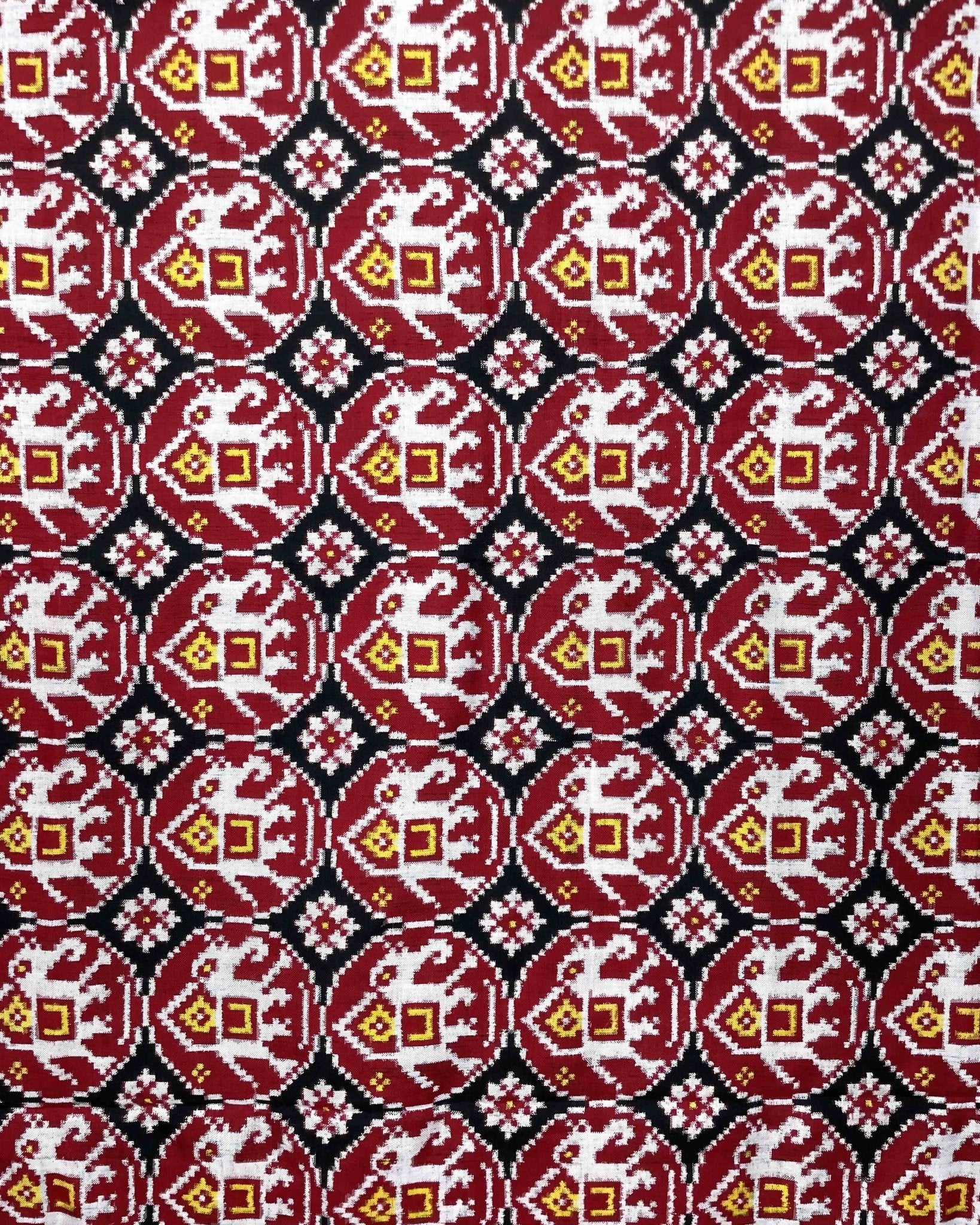 Red & Black Elephant Designer Patola Dupatta - SindhoiPatolaArt