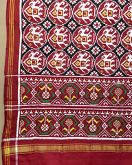 Red & Black Elephant Designer Patola Dupatta - SindhoiPatolaArt