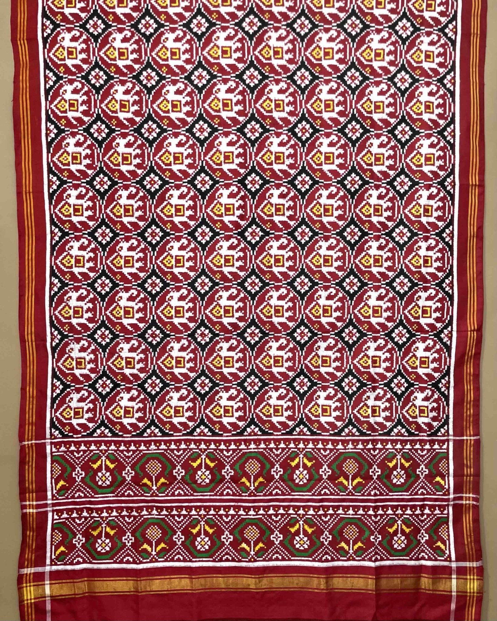 Red & Black Elephant Designer Patola Dupatta - SindhoiPatolaArt