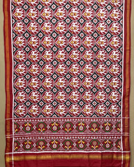Red & Black Elephant Designer Patola Dupatta - SindhoiPatolaArt