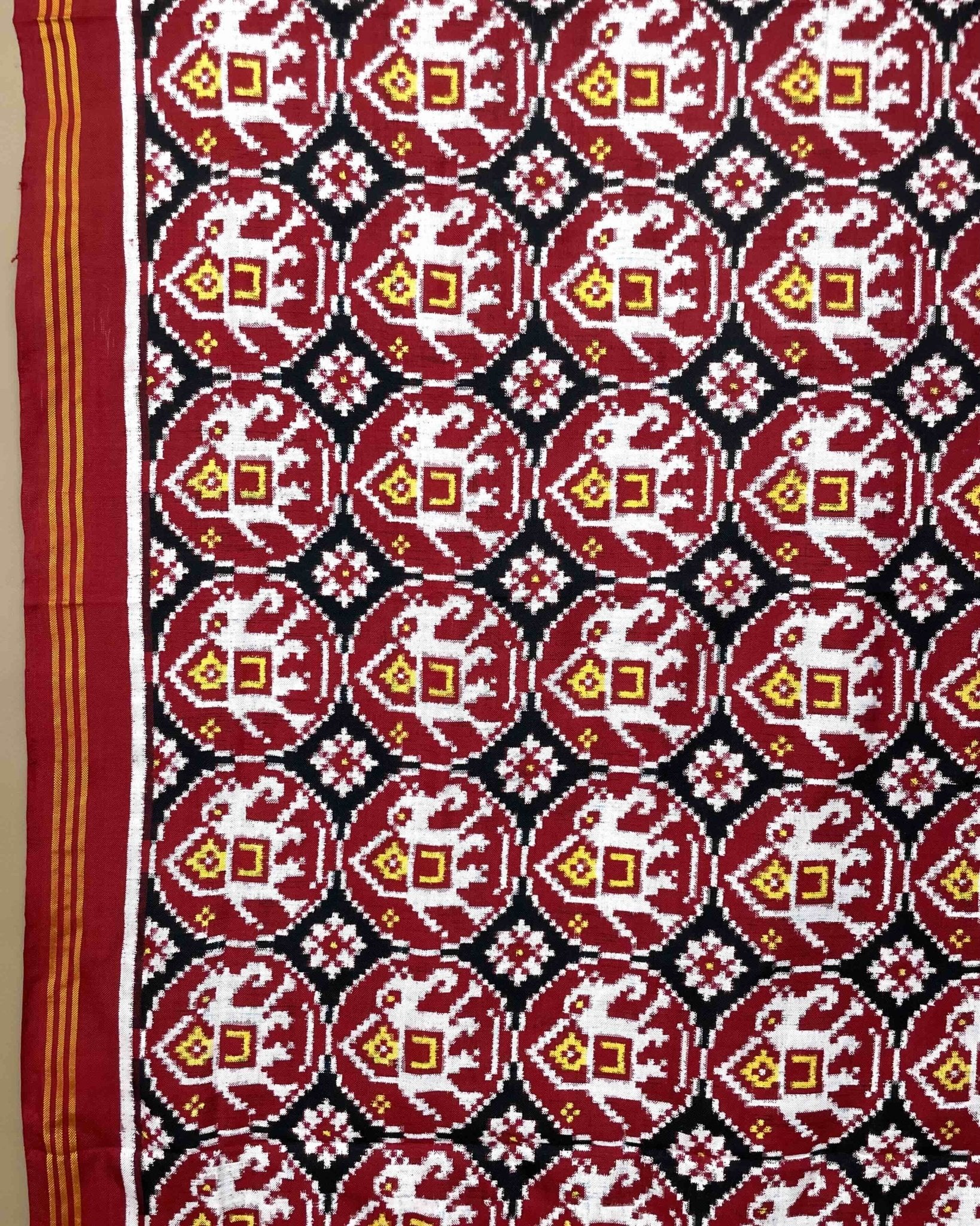 Red & Black Elephant Designer Patola Dupatta - SindhoiPatolaArt