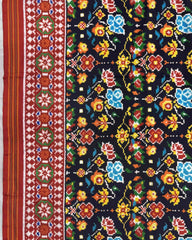Red & Black Flower Double Ikat Patola Saree - SindhoiPatolaArt