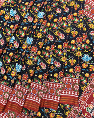 Red & Black Flower Double Ikat Patola Saree - SindhoiPatolaArt