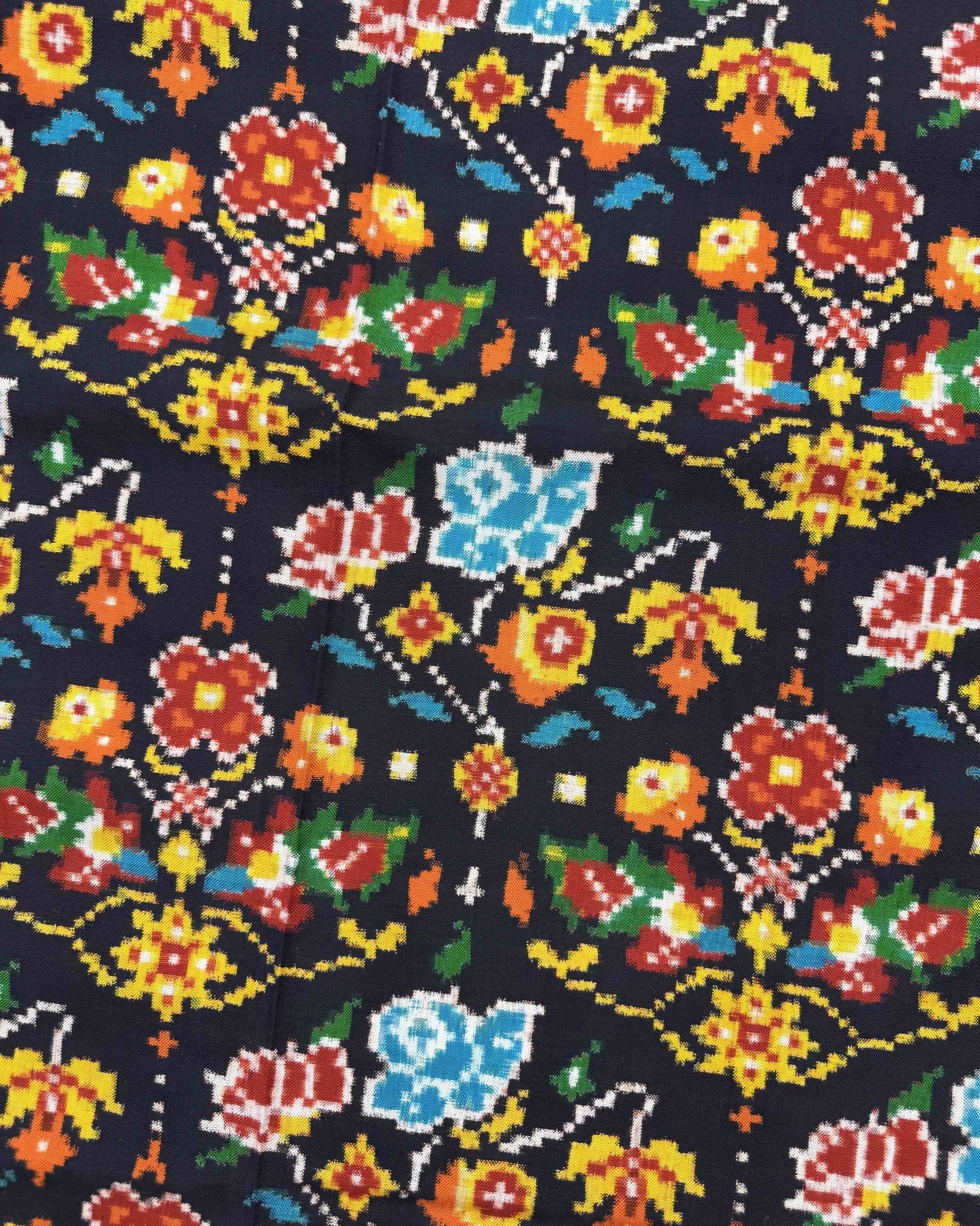 Red & Black Flower Double Ikat Patola Saree - SindhoiPatolaArt
