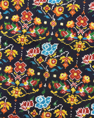 Red & Black Flower Double Ikat Patola Saree - SindhoiPatolaArt