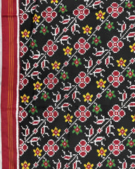 Red & Black Flower Patola Dupatta - SindhoiPatolaArt