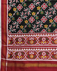 Red & Black Flower Patola Dupatta - SindhoiPatolaArt