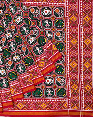 Red & Black Narikunj Double Ikat Patola Saree - SindhoiPatolaArt