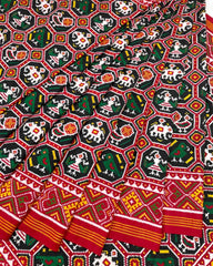 Red & Black Narikunj Double Ikat Patola Saree - SindhoiPatolaArt