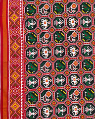 Red & Black Narikunj Double Ikat Patola Saree - SindhoiPatolaArt