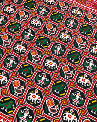 Red & Black Narikunj Double Ikat Patola Saree - SindhoiPatolaArt