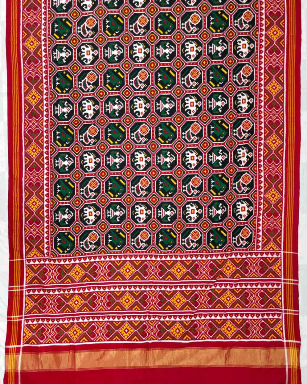 Red & Black Narikunj Double Ikat Patola Saree - SindhoiPatolaArt
